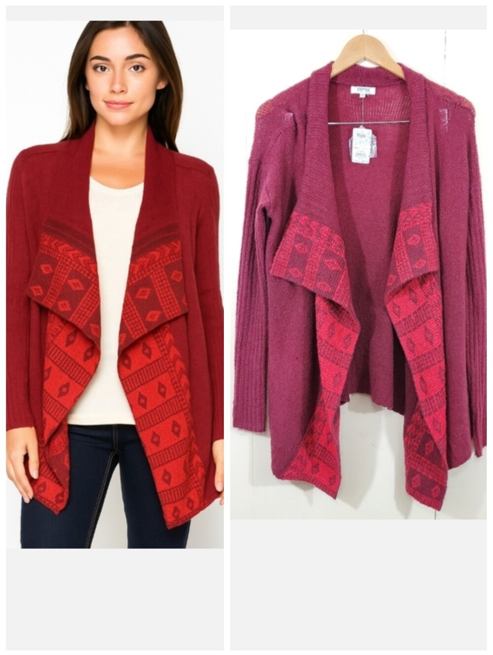 Long open front Cardigan Sweater Burgundy & Red Women's size medium NWT